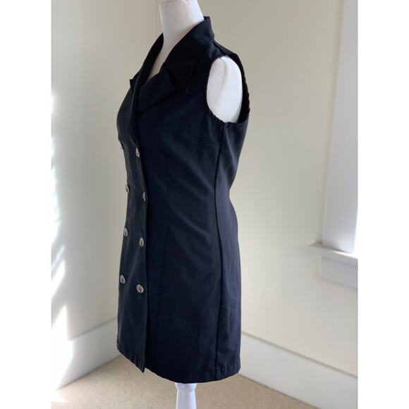 Vtg Y2K Double-Breasted Mini Dress Junior's 7 6 Black Retro Mod 60s Go-Go Girl - Picture 3 of 12